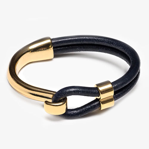 Hampstead Leather Bracelet Women Navy/Gold, Allison Cole Jewelry, Small by tinyquail